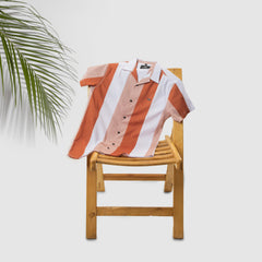 Dual Tone Bold Stripes Casual Shirt Half Sleeves - Peach