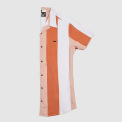 Dual Tone Bold Stripes Casual Shirt Half Sleeves - Peach