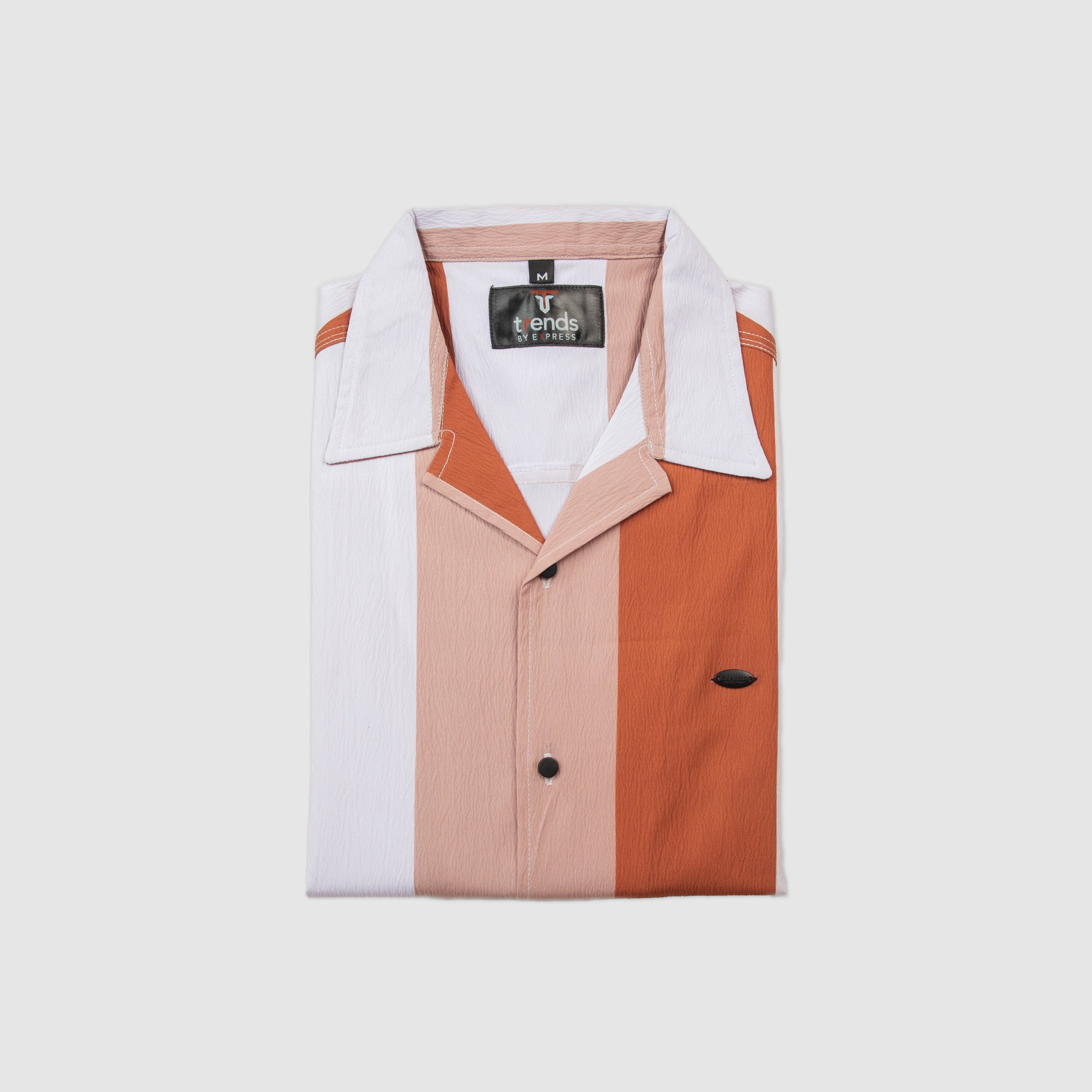 Dual Tone Bold Stripes Casual Shirt Half Sleeves - Peach