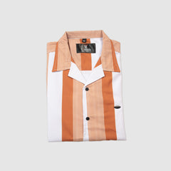 Dual Tone Thin Stripes Casual Shirt Half Sleeves - Peach