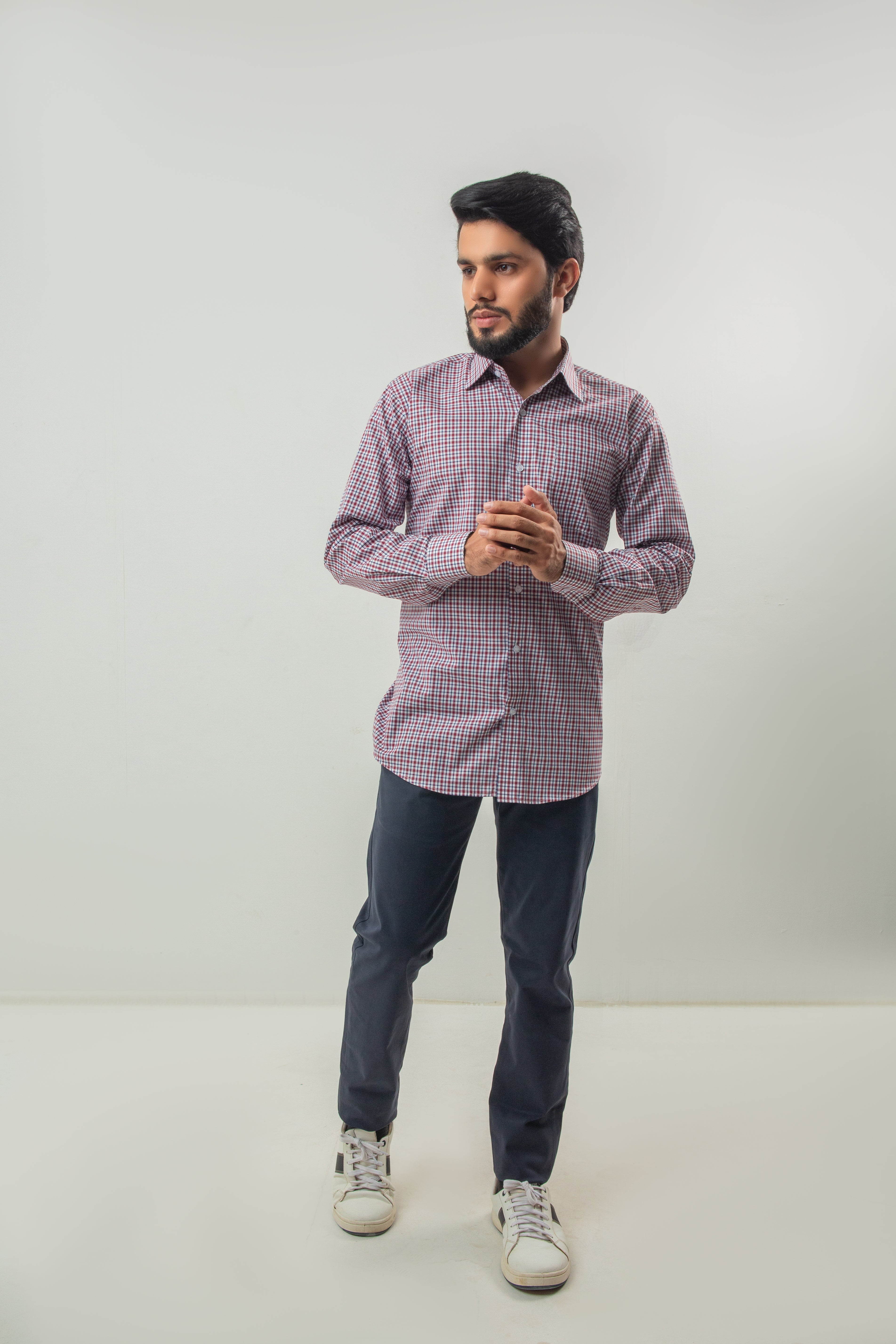 Formal Wear Check Shirt - Dark Maroon