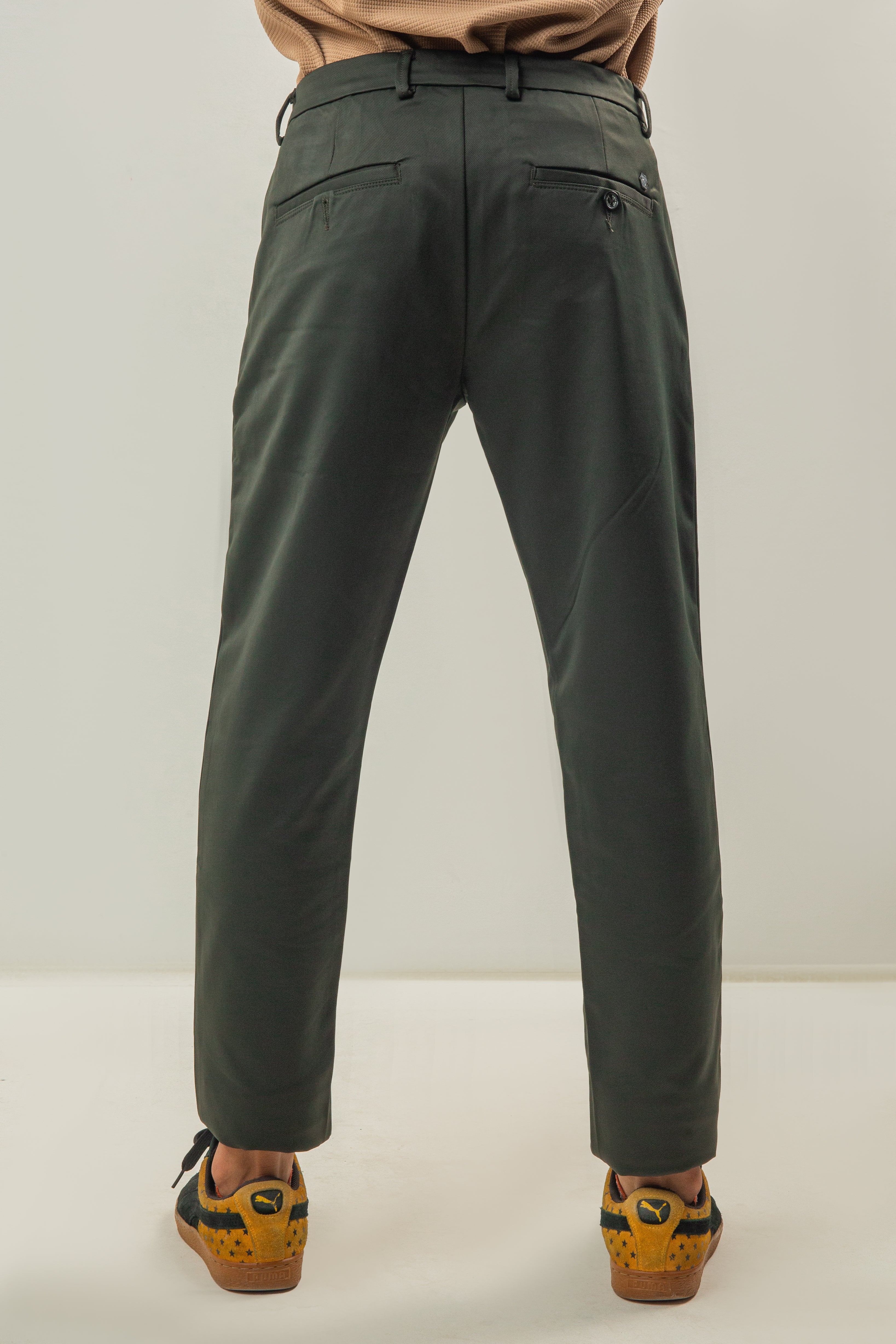 Skin Fitted Cotton Chinos Self Material - Green