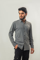 Ice Silk Material Plain Stretchable Shirt Full Sleeves - Gray