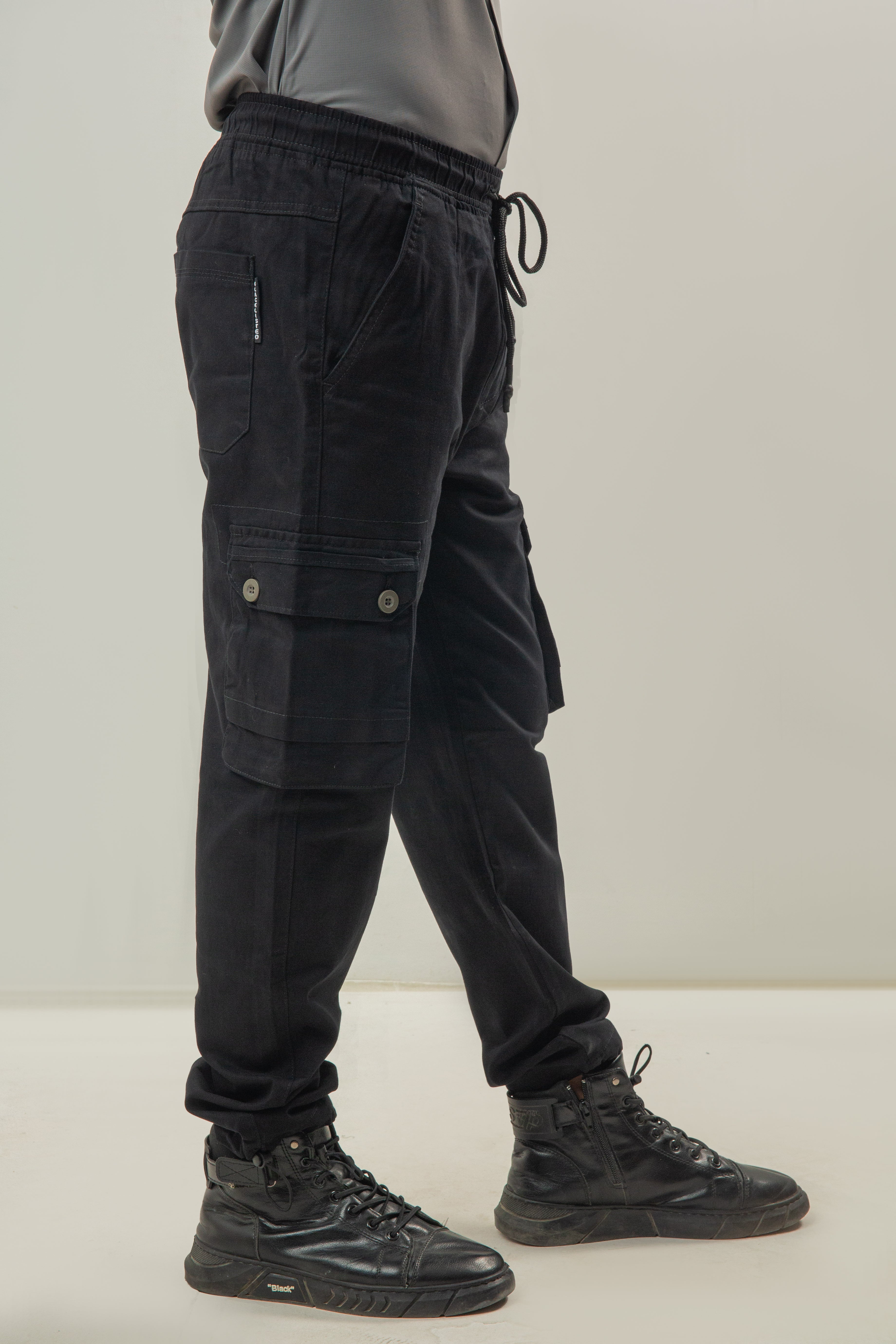 Cotton Twill Cargo Pants - Black