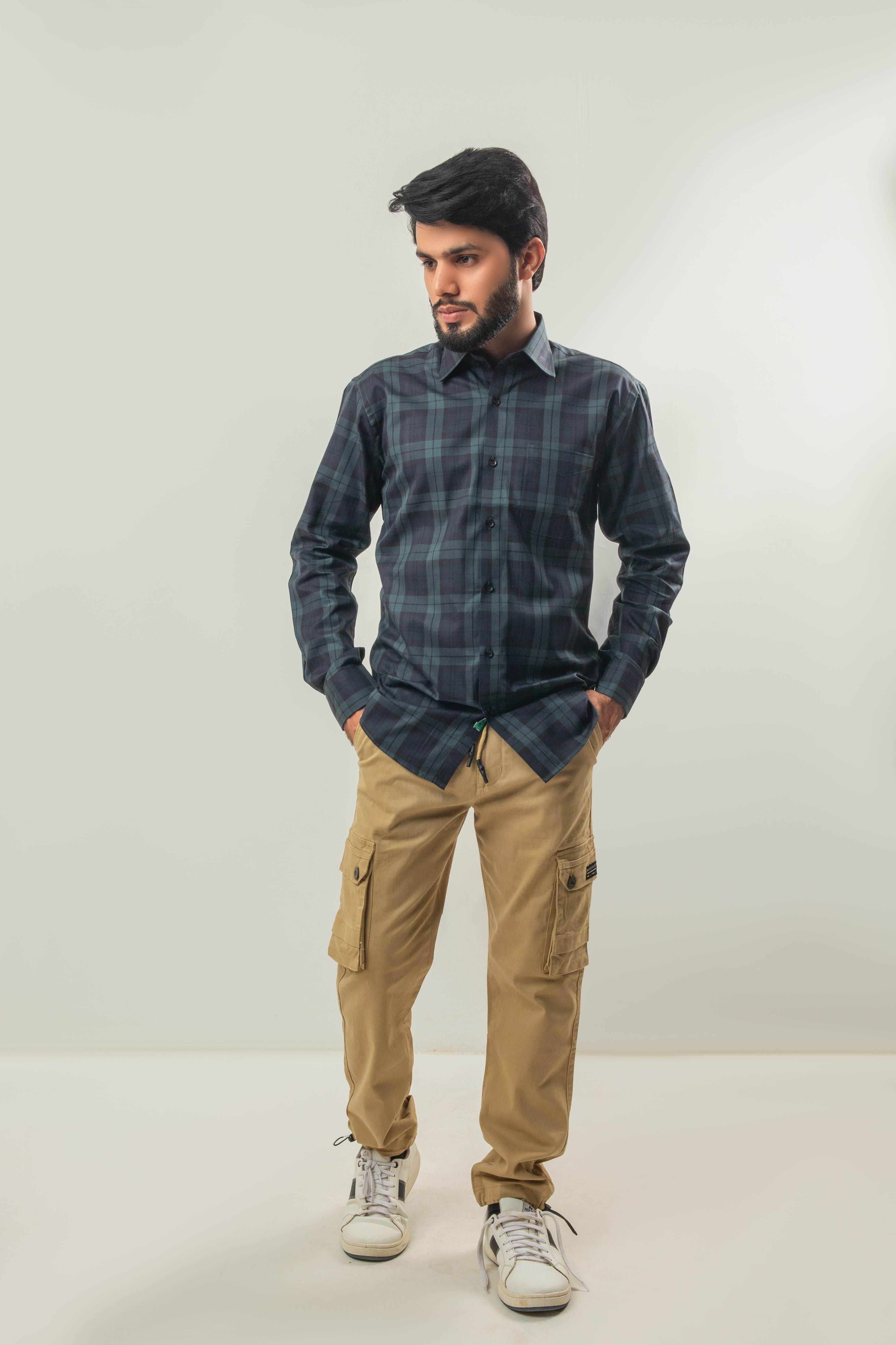 Formal Wear Check Shirt - Dark Green