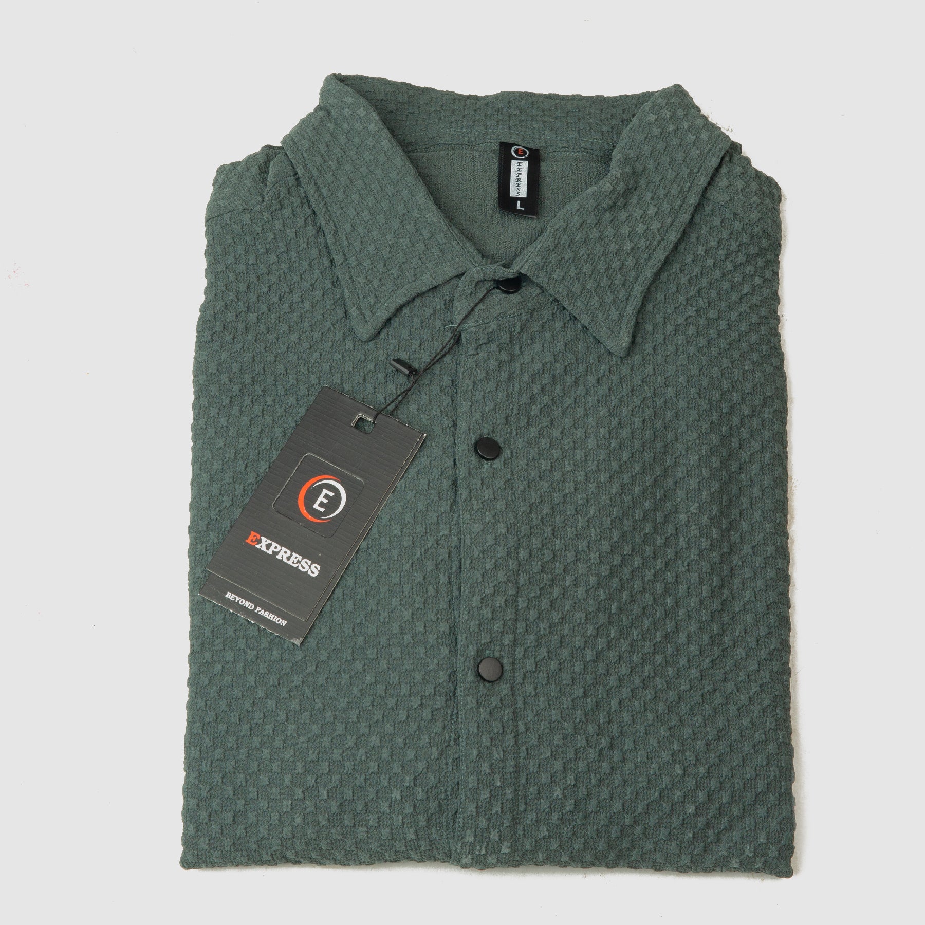 Textured Casual Stretch Shirt Full Sleeves - Green