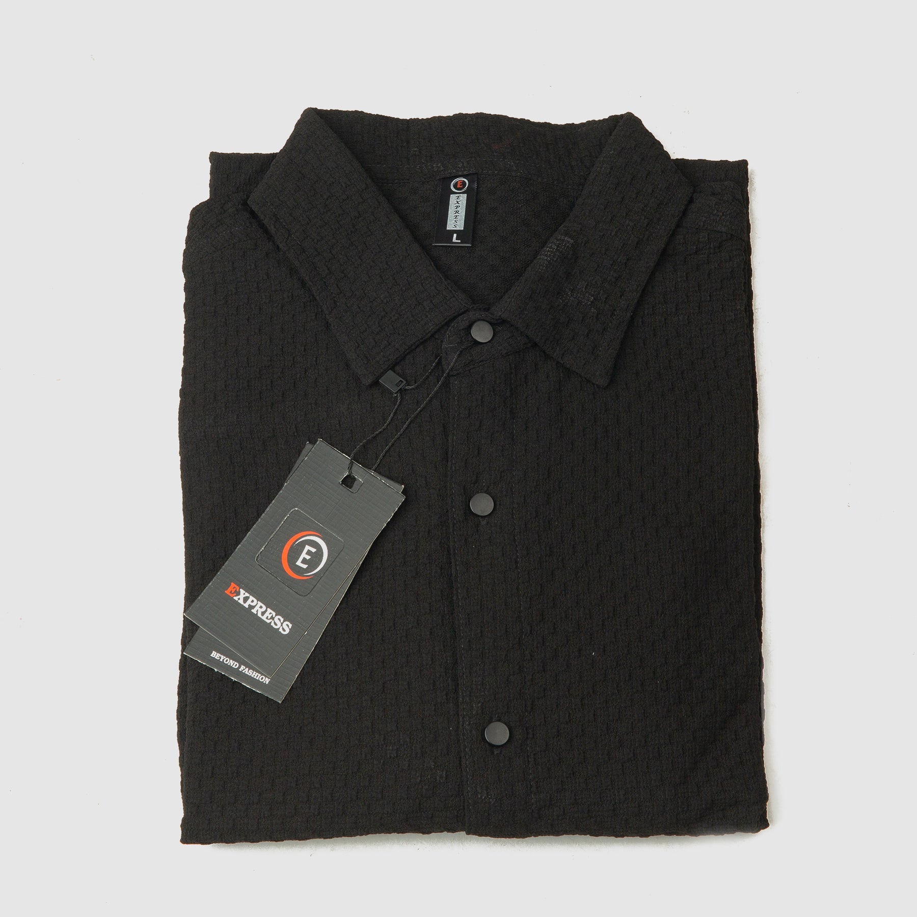 Textured Casual Stretch Shirt Full Sleeves - Black