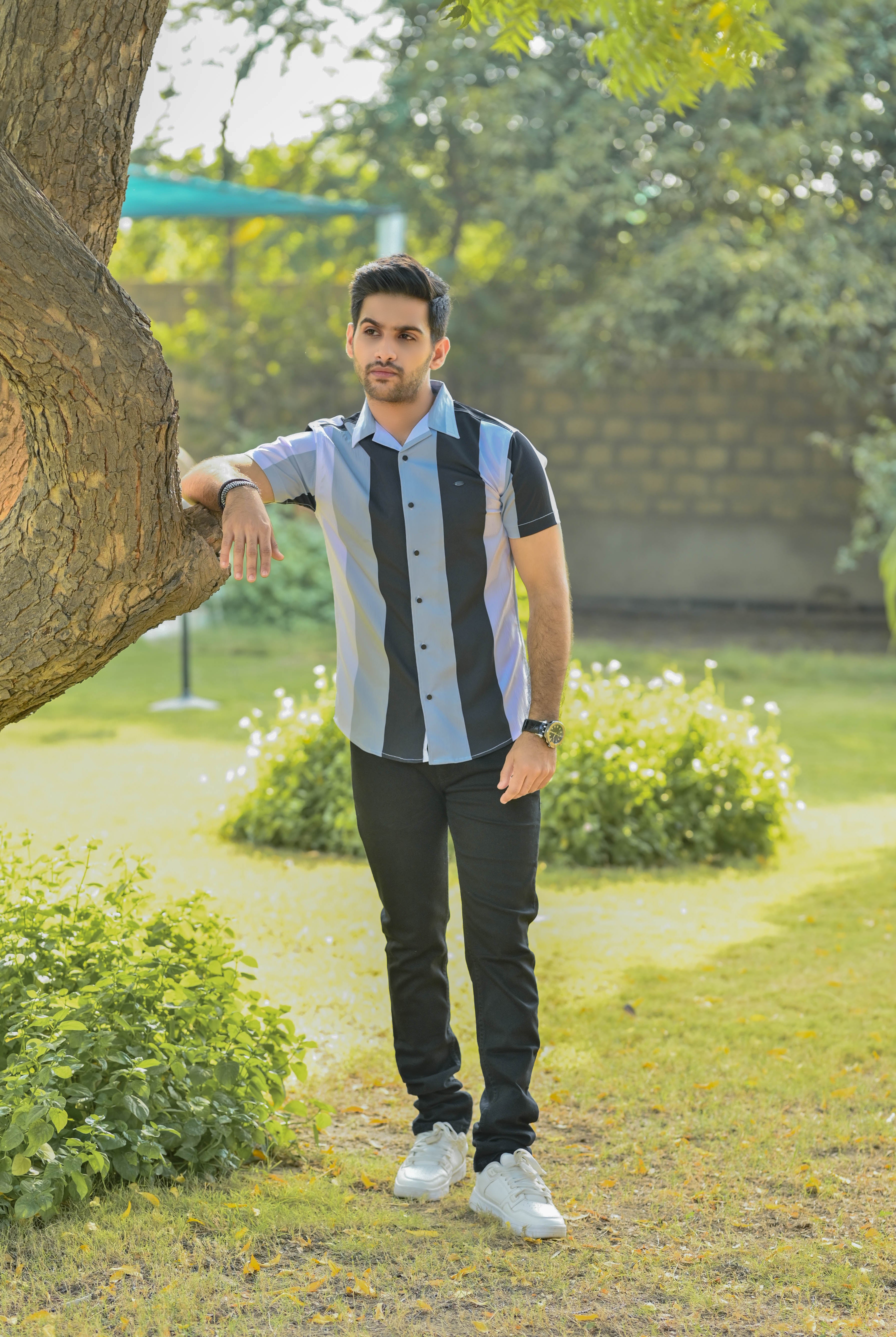 Dual-Tone Stripes Casual Shirt Half Sleeves - Light Green Shade