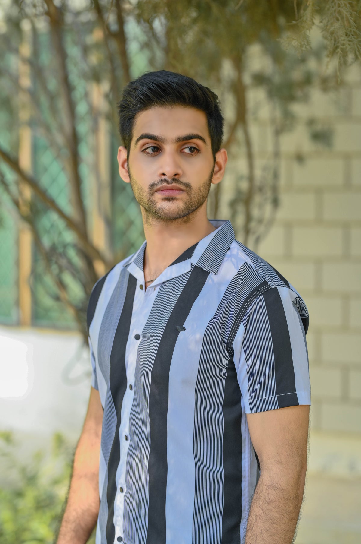 Dual-Tone Stripes Casual Shirt Half Sleeves - Gray Shade