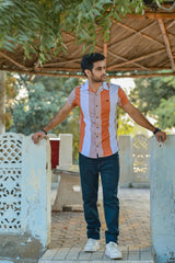 Dual-Tone Stripes Casual Shirt Half Sleeves - Peach Shade